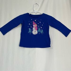 OshKosh B’gosh Baby Girl 12M Blue Snowman Long Sleeve Tee EUC